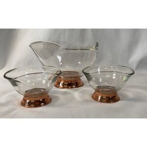 Vtg. Princess House Crystal Glass Salad Serving Bowl Copper Base #3572 Free Ship